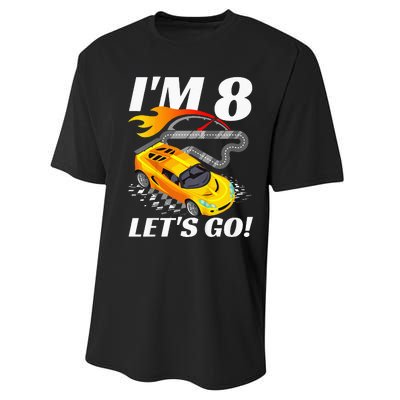 Kids 8 Year Old 8th Racing Racecar Birthday Party Performance Sprint T-Shirt