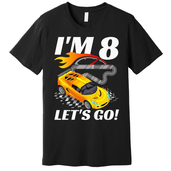 Kids 8 Year Old 8th Racing Racecar Birthday Party Premium T-Shirt