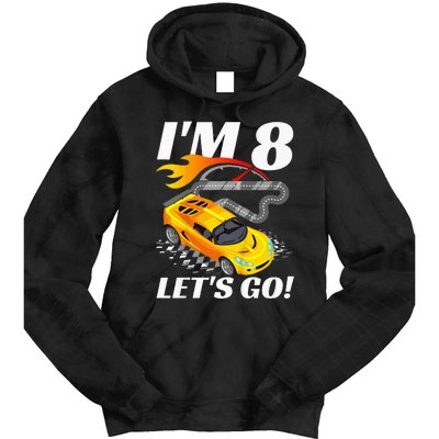 Kids 8 Year Old 8th Racing Racecar Birthday Party Tie Dye Hoodie