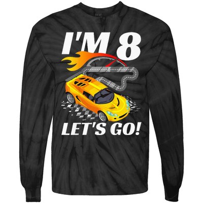 Kids 8 Year Old 8th Racing Racecar Birthday Party Tie-Dye Long Sleeve Shirt