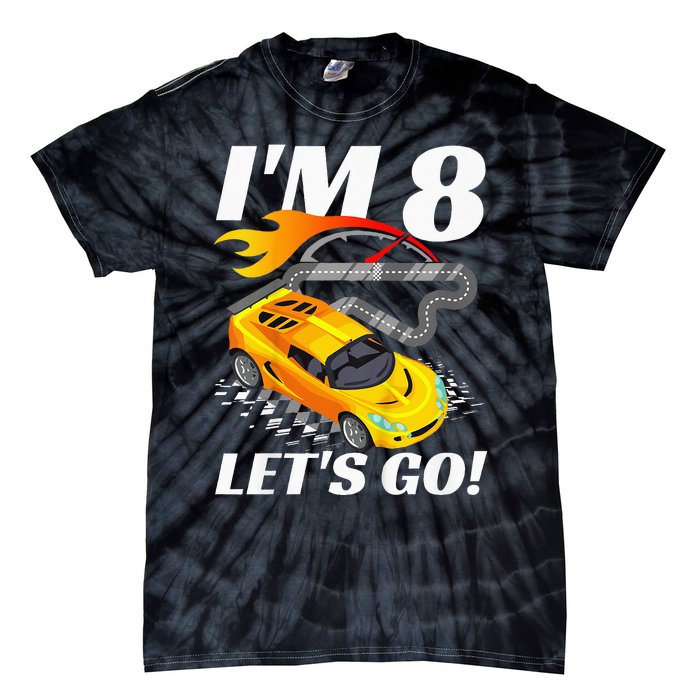 Kids 8 Year Old 8th Racing Racecar Birthday Party Tie-Dye T-Shirt