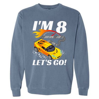 Kids 8 Year Old 8th Racing Racecar Birthday Party Garment-Dyed Sweatshirt