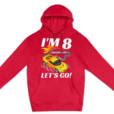 Kids 8 Year Old 8th Racing Racecar Birthday Party Premium Pullover Hoodie