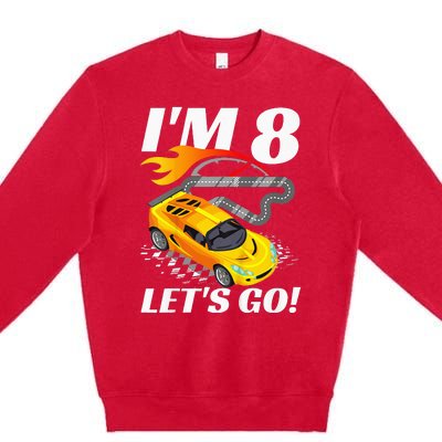 Kids 8 Year Old 8th Racing Racecar Birthday Party Premium Crewneck Sweatshirt