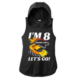 Kids 8 Year Old 8th Racing Racecar Birthday Party Ladies PosiCharge Tri-Blend Wicking Draft Hoodie Tank