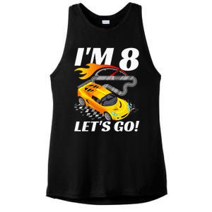 Kids 8 Year Old 8th Racing Racecar Birthday Party Ladies PosiCharge Tri-Blend Wicking Tank