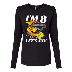 Kids 8 Year Old 8th Racing Racecar Birthday Party Womens Cotton Relaxed Long Sleeve T-Shirt