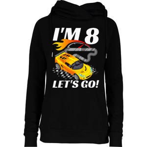 Kids 8 Year Old 8th Racing Racecar Birthday Party Womens Funnel Neck Pullover Hood