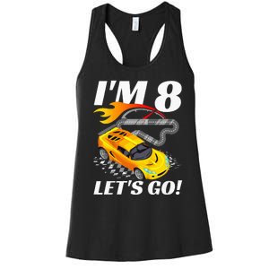 Kids 8 Year Old 8th Racing Racecar Birthday Party Women's Racerback Tank