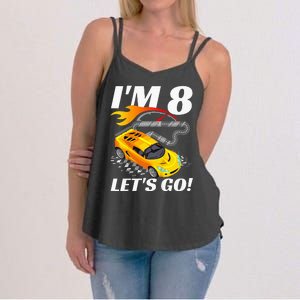 Kids 8 Year Old 8th Racing Racecar Birthday Party Women's Strappy Tank