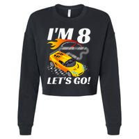 Kids 8 Year Old 8th Racing Racecar Birthday Party Cropped Pullover Crew