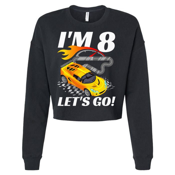 Kids 8 Year Old 8th Racing Racecar Birthday Party Cropped Pullover Crew