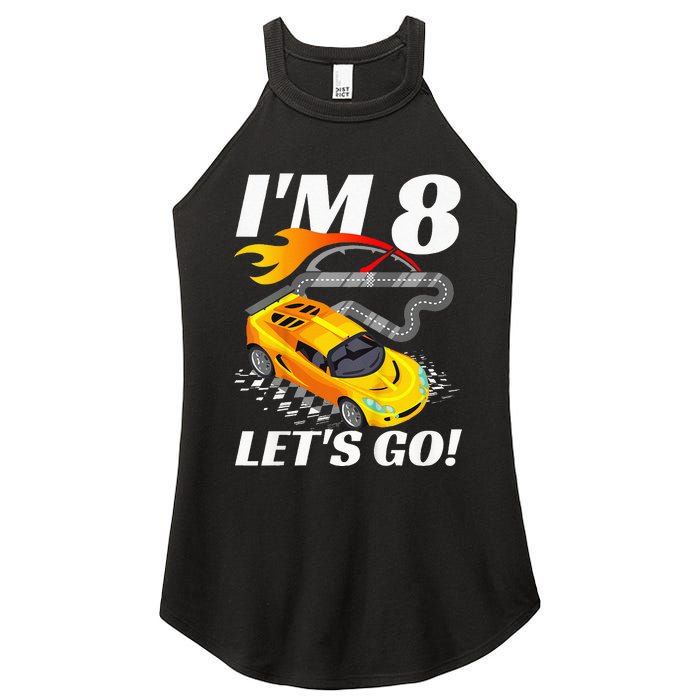 Kids 8 Year Old 8th Racing Racecar Birthday Party Women's Perfect Tri Rocker Tank