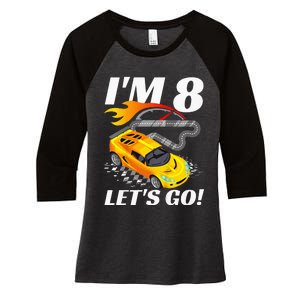 Kids 8 Year Old 8th Racing Racecar Birthday Party Women's Tri-Blend 3/4-Sleeve Raglan Shirt