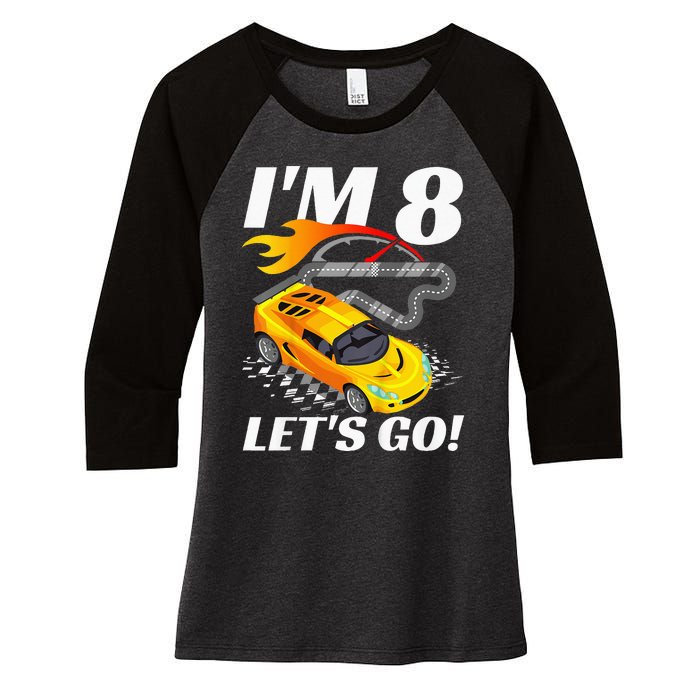 Kids 8 Year Old 8th Racing Racecar Birthday Party Women's Tri-Blend 3/4-Sleeve Raglan Shirt