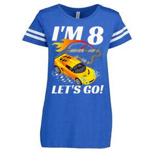 Kids 8 Year Old 8th Racing Racecar Birthday Party Enza Ladies Jersey Football T-Shirt