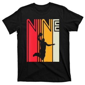 Kids 9th Birthday Basketball Lover 9 Years Old Retro T-Shirt