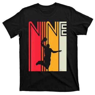 Kids 9th Birthday Basketball Lover 9 Years Old Retro T-Shirt