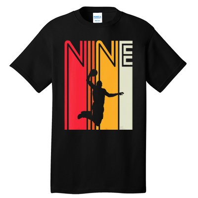 Kids 9th Birthday Basketball Lover 9 Years Old Retro Tall T-Shirt