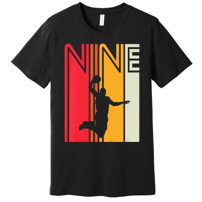 Kids 9th Birthday Basketball Lover 9 Years Old Retro Premium T-Shirt