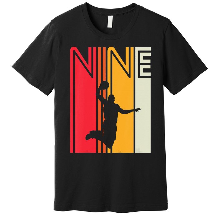 Kids 9th Birthday Basketball Lover 9 Years Old Retro Premium T-Shirt