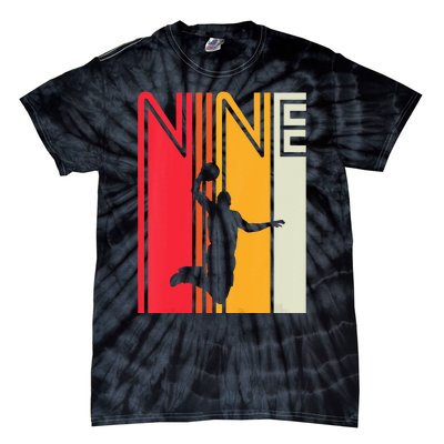 Kids 9th Birthday Basketball Lover 9 Years Old Retro Tie-Dye T-Shirt