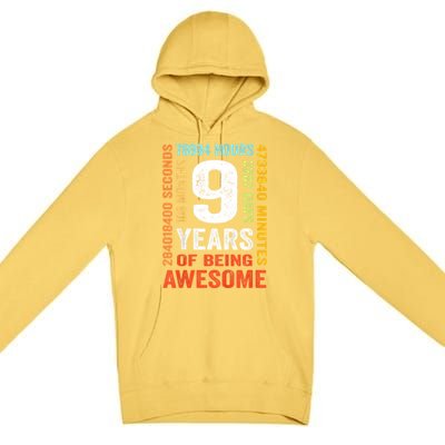 Kids 9th Birthday 9 Years Old Vintage Retro 108 Months Boy Girl Premium Pullover Hoodie