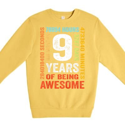 Kids 9th Birthday 9 Years Old Vintage Retro 108 Months Boy Girl Premium Crewneck Sweatshirt