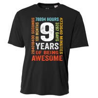 Kids 9th Birthday 9 Years Old Vintage Retro 108 Months Boy Girl Cooling Performance Crew T-Shirt