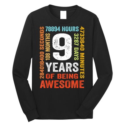 Kids 9th Birthday 9 Years Old Vintage Retro 108 Months Boy Girl Long Sleeve Shirt