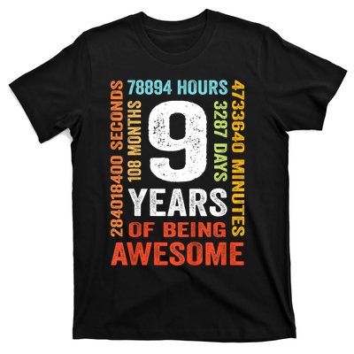 Kids 9th Birthday 9 Years Old Vintage Retro 108 Months Boy Girl T-Shirt