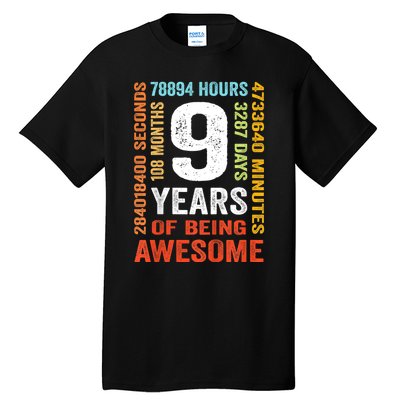 Kids 9th Birthday 9 Years Old Vintage Retro 108 Months Boy Girl Tall T-Shirt