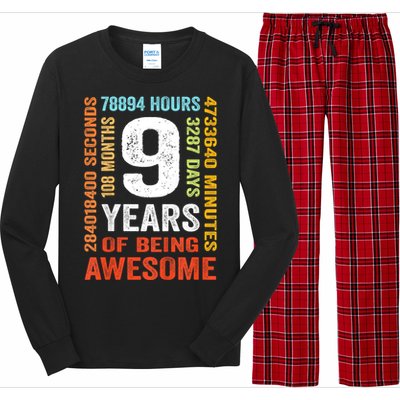 Kids 9th Birthday 9 Years Old Vintage Retro 108 Months Boy Girl Long Sleeve Pajama Set