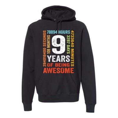 Kids 9th Birthday 9 Years Old Vintage Retro 108 Months Boy Girl Premium Hoodie