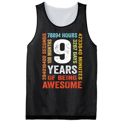 Kids 9th Birthday 9 Years Old Vintage Retro 108 Months Boy Girl Mesh Reversible Basketball Jersey Tank