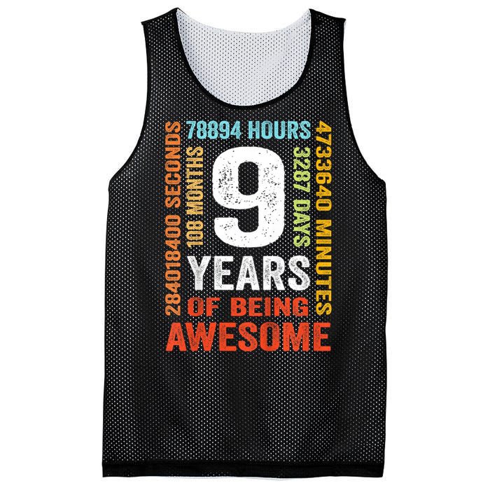 Kids 9th Birthday 9 Years Old Vintage Retro 108 Months Boy Girl Mesh Reversible Basketball Jersey Tank