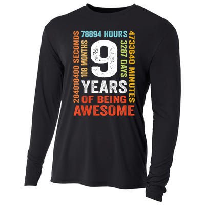 Kids 9th Birthday 9 Years Old Vintage Retro 108 Months Boy Girl Cooling Performance Long Sleeve Crew