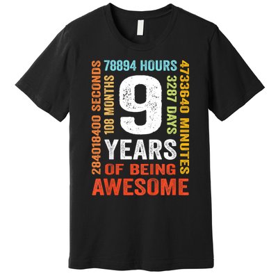 Kids 9th Birthday 9 Years Old Vintage Retro 108 Months Boy Girl Premium T-Shirt