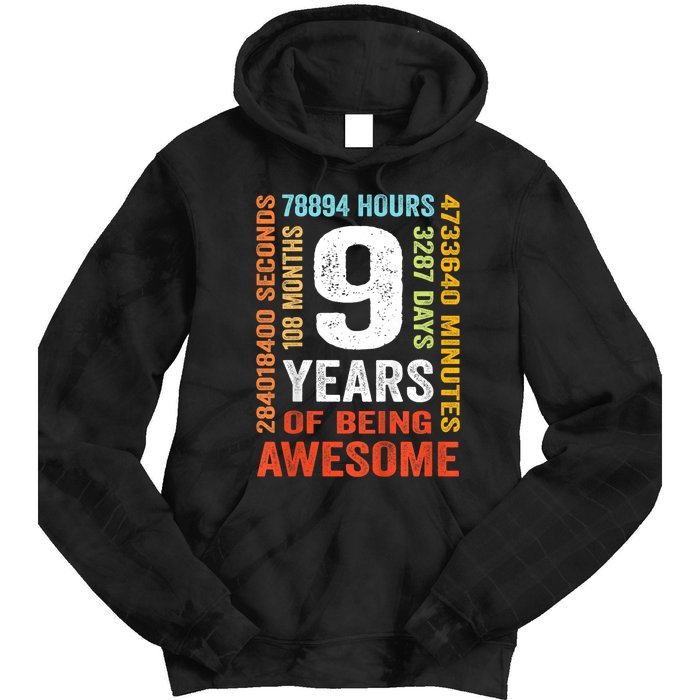 Kids 9th Birthday 9 Years Old Vintage Retro 108 Months Boy Girl Tie Dye Hoodie