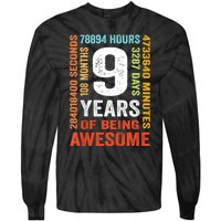 Kids 9th Birthday 9 Years Old Vintage Retro 108 Months Boy Girl Tie-Dye Long Sleeve Shirt