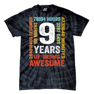 Kids 9th Birthday 9 Years Old Vintage Retro 108 Months Boy Girl Tie-Dye T-Shirt