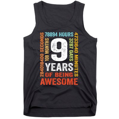 Kids 9th Birthday 9 Years Old Vintage Retro 108 Months Boy Girl Tank Top