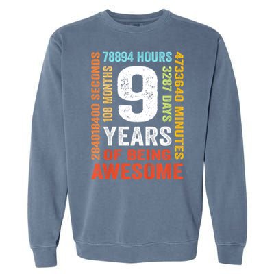 Kids 9th Birthday 9 Years Old Vintage Retro 108 Months Boy Girl Garment-Dyed Sweatshirt