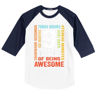 Kids 9th Birthday 9 Years Old Vintage Retro 108 Months Boy Girl Baseball Sleeve Shirt