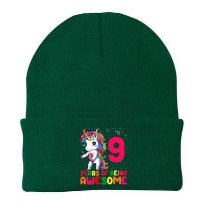 Kids 9 Years Old Unicorn Flossing 9th Birthday Girl Unicorn Party Knit Cap Winter Beanie