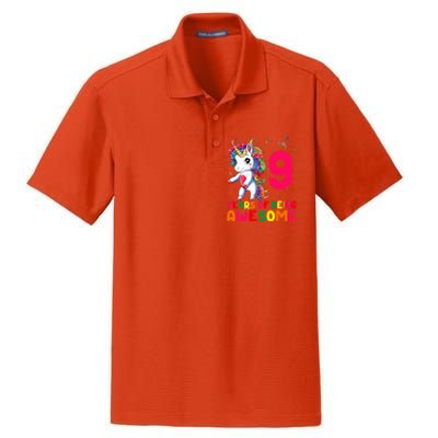 Kids 9 Years Old Unicorn Flossing 9th Birthday Girl Unicorn Party Dry Zone Grid Polo