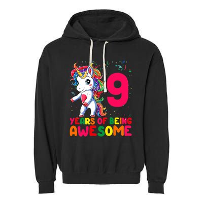 Kids 9 Years Old Unicorn Flossing 9th Birthday Girl Unicorn Party Garment-Dyed Fleece Hoodie