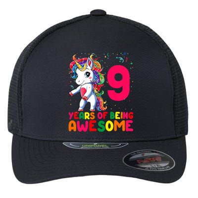 Kids 9 Years Old Unicorn Flossing 9th Birthday Girl Unicorn Party Flexfit Unipanel Trucker Cap