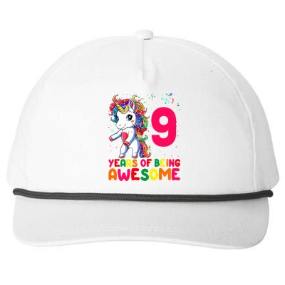 Kids 9 Years Old Unicorn Flossing 9th Birthday Girl Unicorn Party Snapback Five-Panel Rope Hat