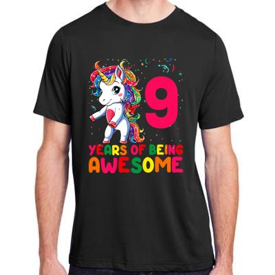 Kids 9 Years Old Unicorn Flossing 9th Birthday Girl Unicorn Party Adult ChromaSoft Performance T-Shirt